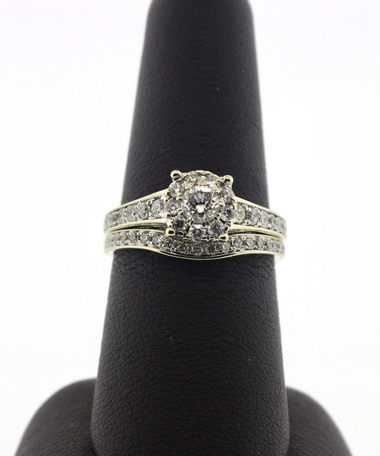 14K White Gold 1.20CT Cluster Diamond Bridal Ring Set