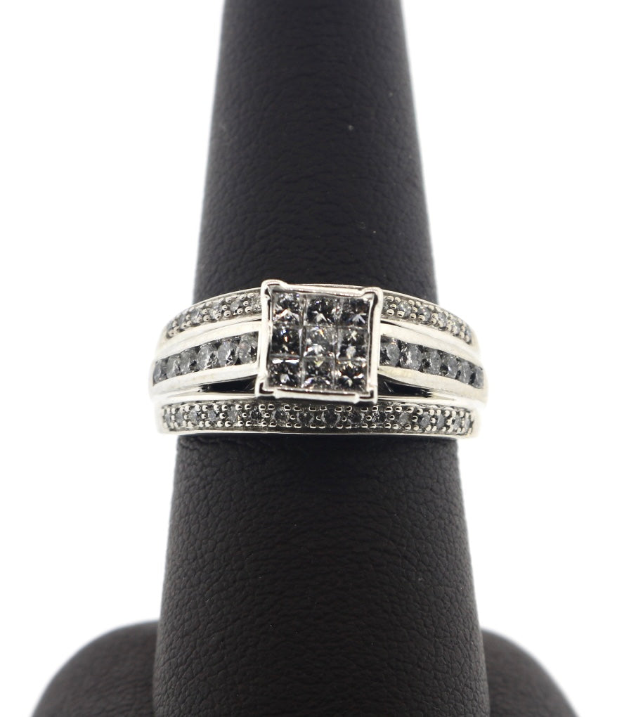 10K White Gold 1.50CT Cluster Prong CNT Ring