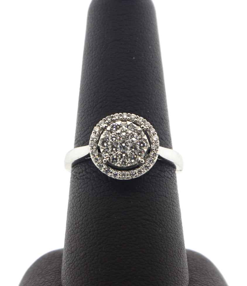 14K White Gold 0.50CT Halo Diamond Cluster Ring