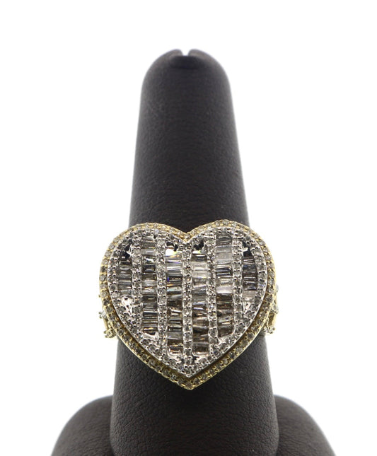 10K Yellow Gold 1.90CT Bagg/RD Diamond Heart Ring