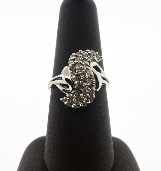 14K White Gold 0.87CTW RDS Pave Diamond Ring