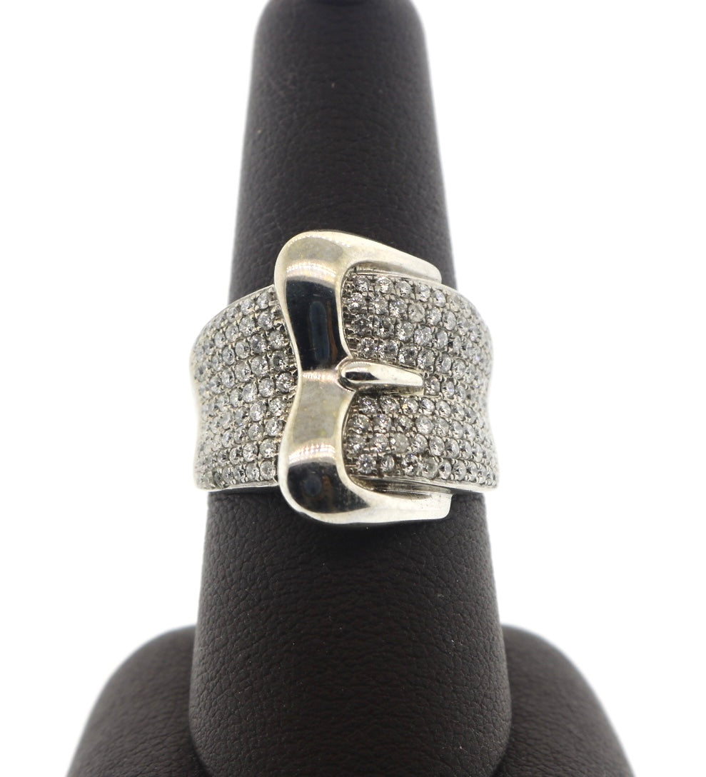 14K White Gold 1.41CTW RDS Buckle Ring