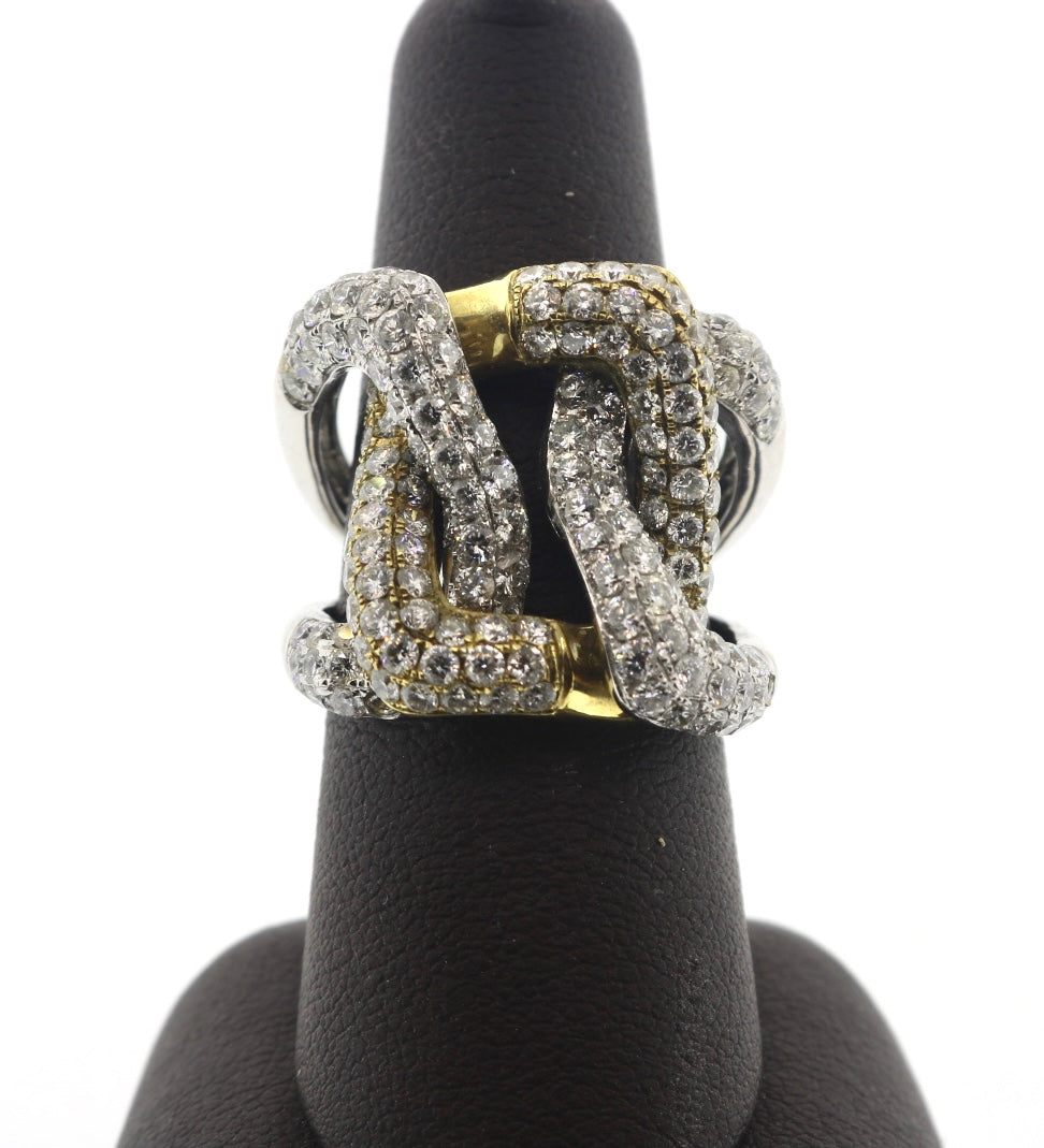 18K Two Tone 5CTW RDS Pave Interlock Style Ring