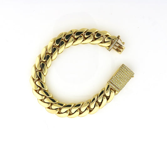 14K Yellow Gold 1.15 Carat Clasp 142.5 Grams Cuban Bracelet