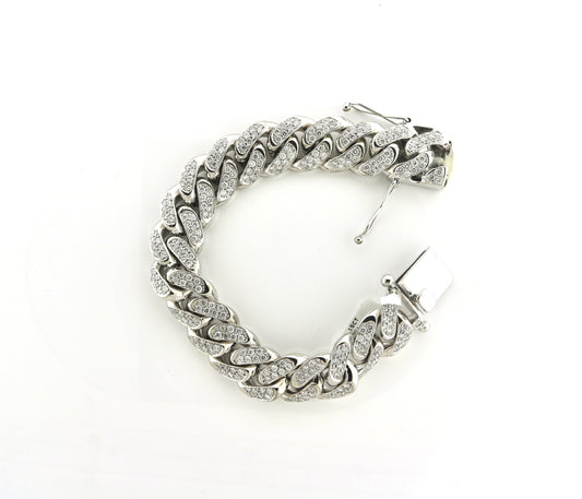 14K White Gold 15CT Diamond 177.5 Grams Cuban Bracelet