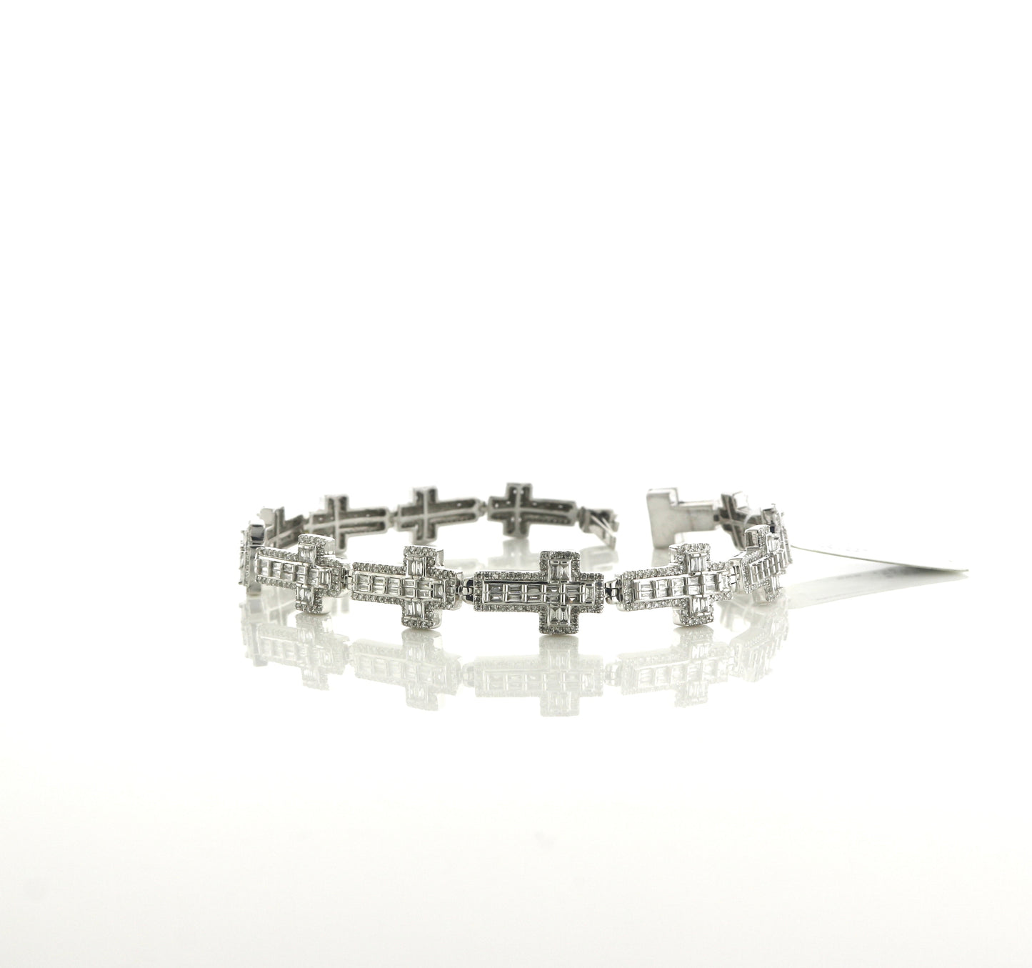 14K White Gold 3CT Bag/RD Diamond Cross 8" Bracelet