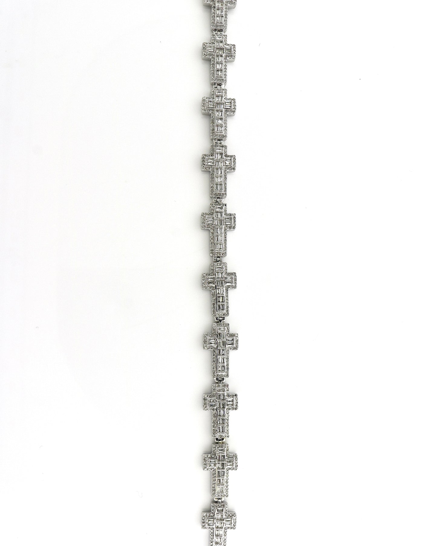 14K White Gold 3CT Bag/RD Diamond Cross 8" Bracelet