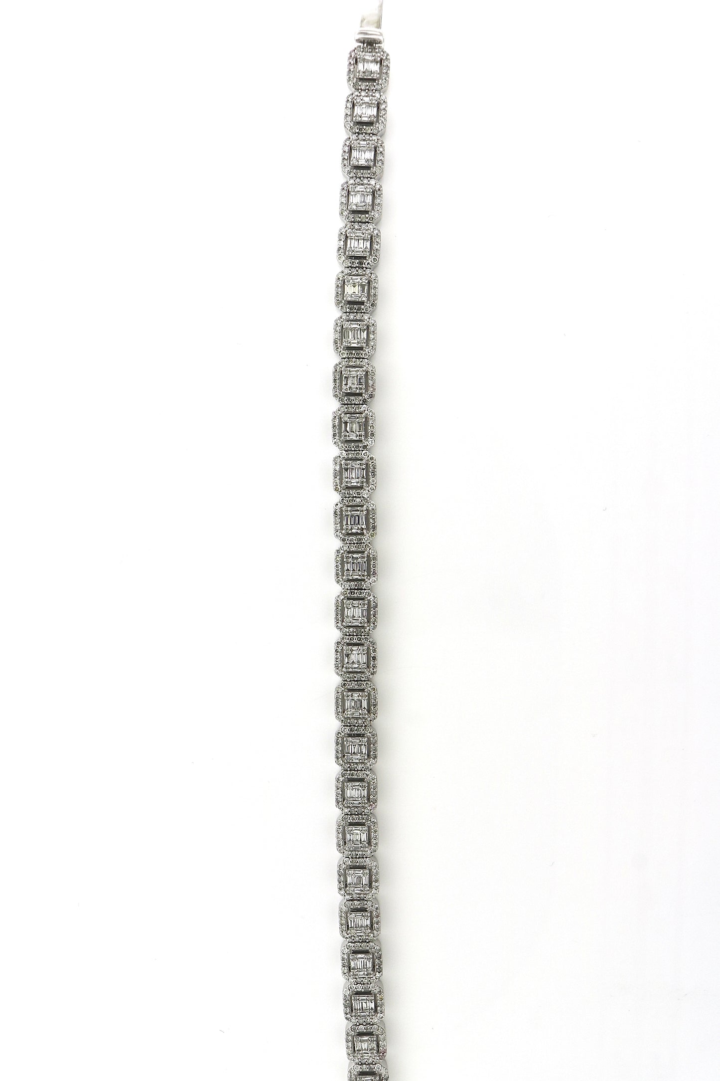 10K White Gold 4.07CT Halo BGT/RD 7MM 20.5 Grams Bracelet