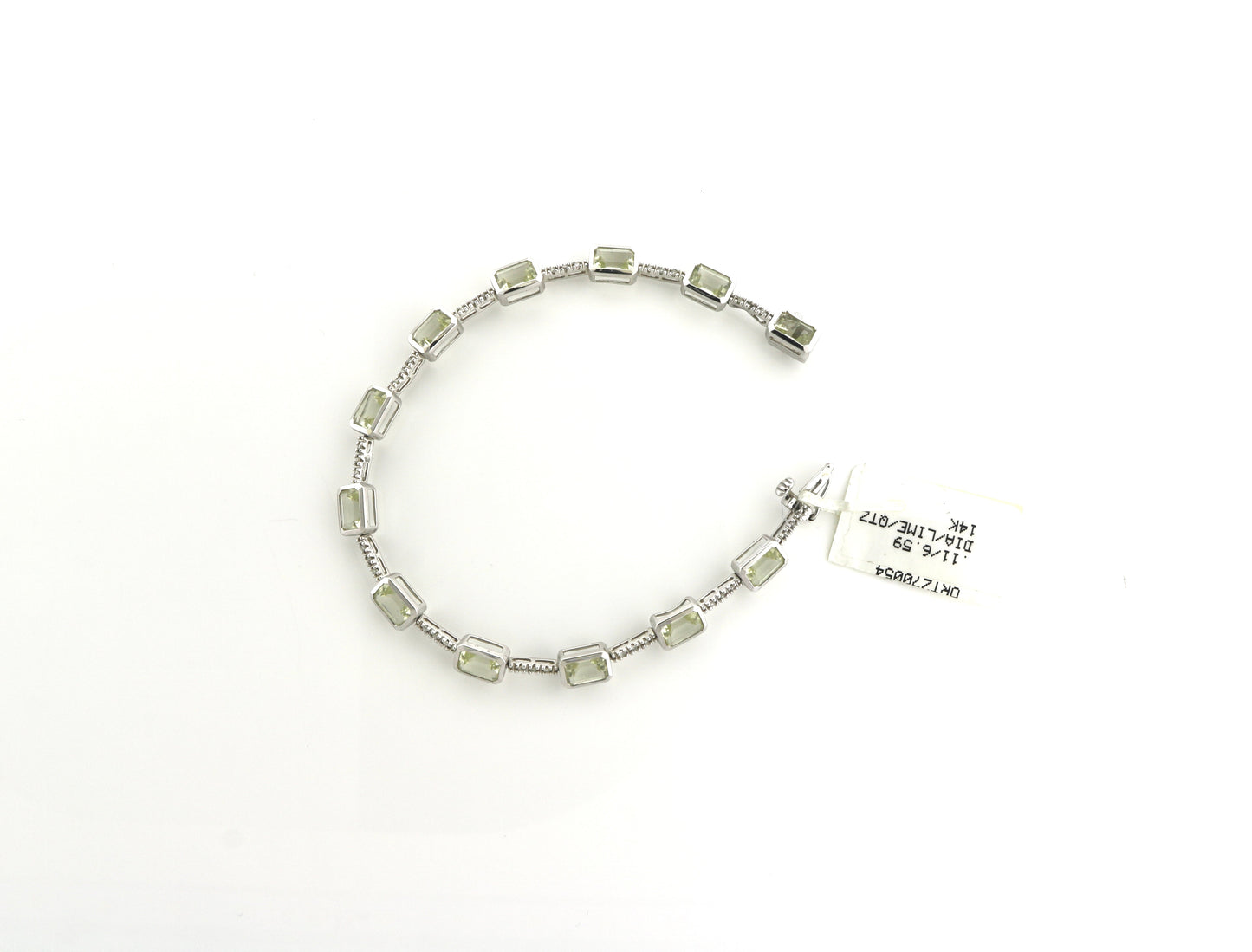 14K White Gold 0.11/6.59 Diamond/Lime/QTZ Bracelet