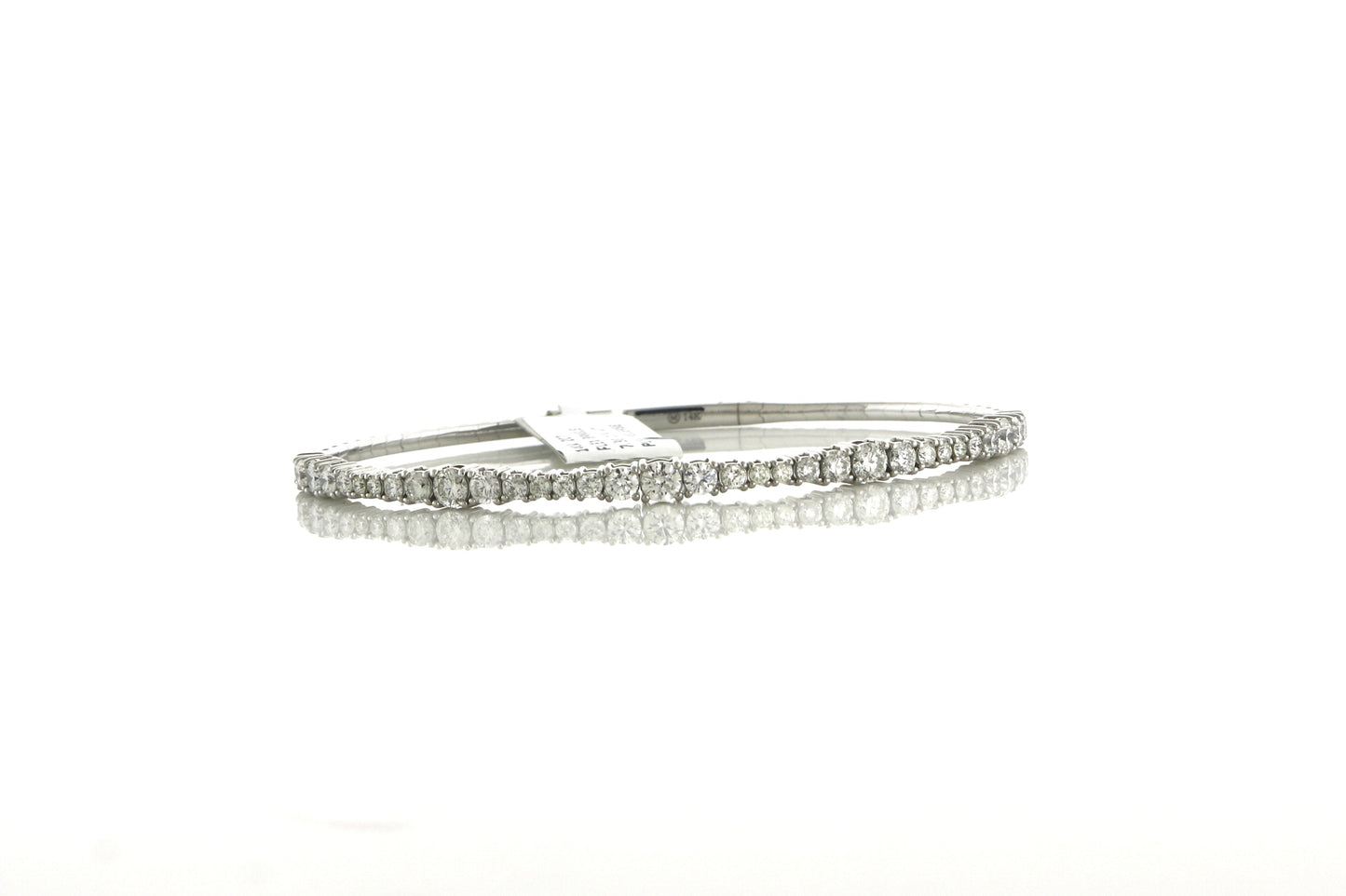 14K White Gold 2CT Diamond Flex Bangle 7.9 Grams With Push Release Lock