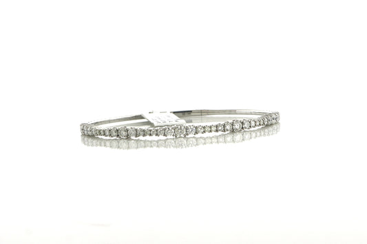 14K White Gold 2CT Diamond Flex Bangle 7.9 Grams With Push Release Lock