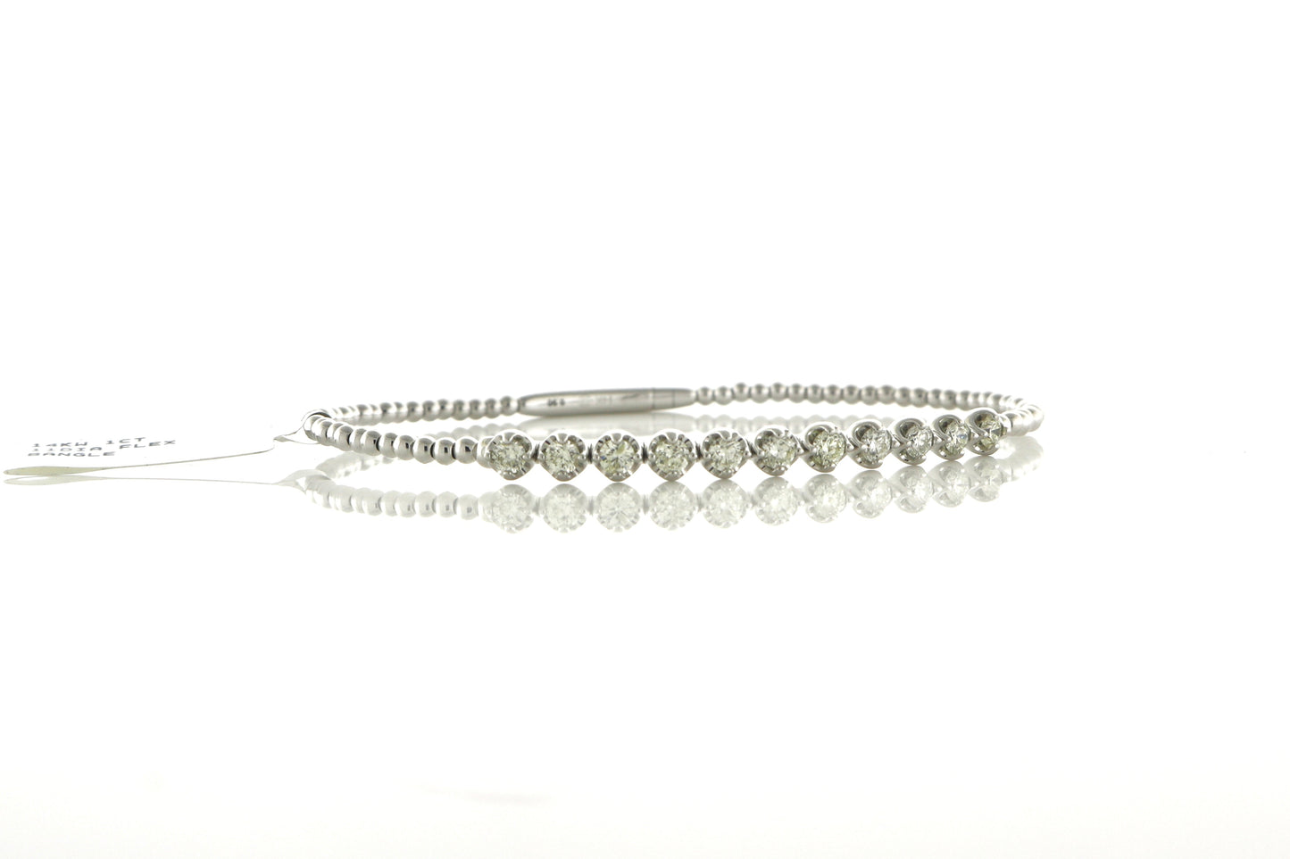 14K White Gold 1CT 11 Diamonds Flex Bangle