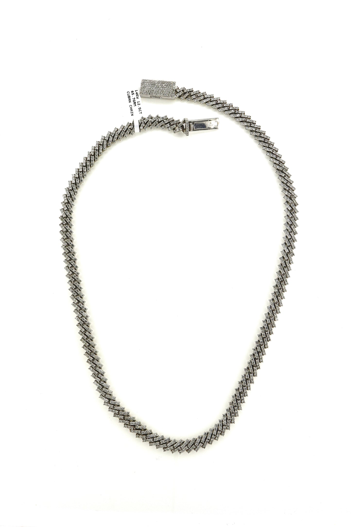 14K White Gold 12.5CT 65.7 Grams Cuban Necklace