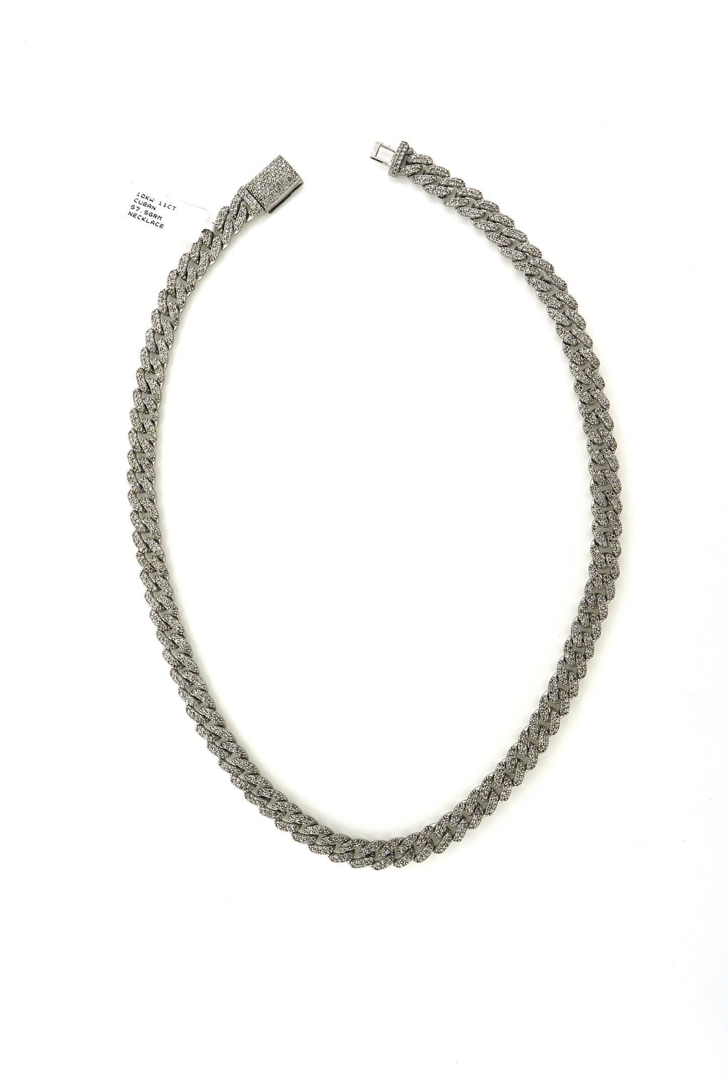 10K White Gold 11CT 57.5 Grams Cuban Necklace